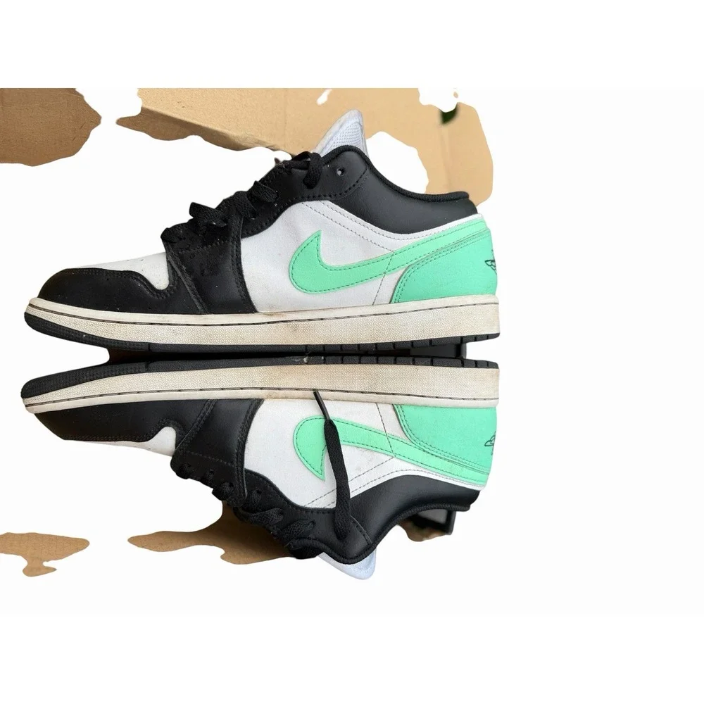 Jordan Air Jordan 1 Low Green Glow White/Black Men's Leather Sneakers 10.5